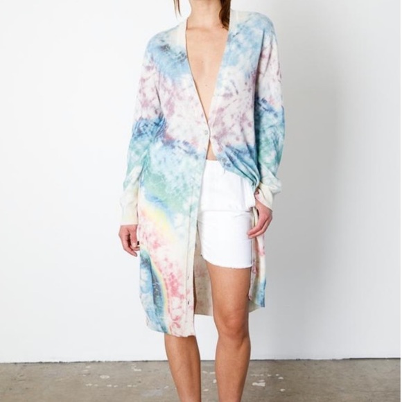 Le Superbe Eclipse Long Cardigan Tie Dye Cashmere Knit Duster